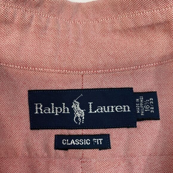Vintage Ralph Lauren Shirt Men 16.5 Red Button Down Classic Fit Long Sleeve 90s - Picture 6 of 11